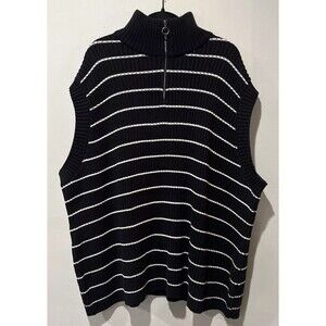 Pure By Ulla Popken Sweater Vest Womens 28/30 Black White 1/2 Zip Organic Cotton